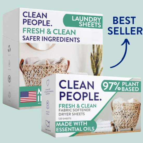 Our best-selling laundry detergent duo! 96-count sheets bundled with 120-count dryer sheets. NO 1,4 dioxane, phosphates, parabens, artificial dyes or animal fats. This duo leaves your clothes feeling soft with reduced static cling. 
Works with all washing machines: Top Loaders, Front Loaders, and HE (High Efficiency).  Works with Septic Tanks too!