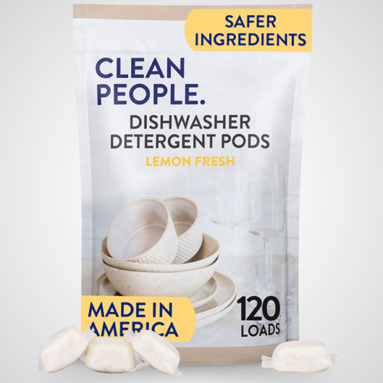 Clean People Dishwasher Detergent Powder is boosted with powerful enzymes to cut through grease & stuck-on food stains, leaving dishes sparkling clean without residue, streaks, or other mineral build-up. This simple, yet effective formula is free from harsh chemicals and synthetic fragrance making it the safer choice for your family and the environment!
Our pouches use as much as 60% less plastic and take approximately 50% less energy to produce with far lower CO2 emissions to transport and store than a rigid container, making pouches a more environmentally friendly choice.