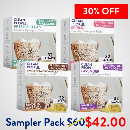 Want to sample all our laundry pod scents before you go all in on one? We got you! The sampler pack gives you 32 pods EACH of Fresh and Clean, Spring, Sweet Petals and Lavender - total of 128 pods.
Buying the Laundry Pod Sampler Pack for $42 saves you $18!


***Because this Bundle is already discounted 30%, coupon codes do not apply to it!
