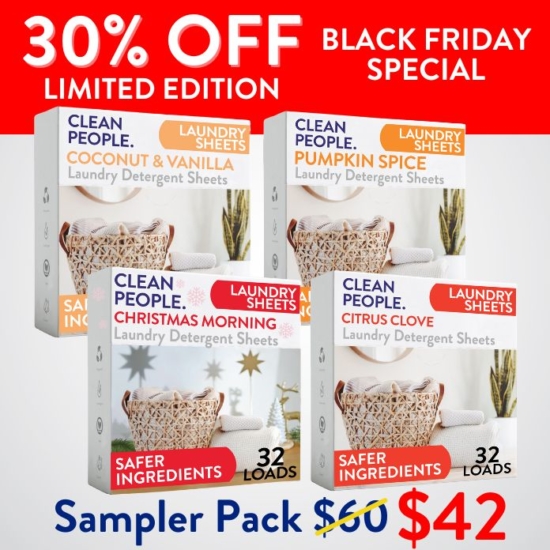 Want to sample all our Limited Edition laundry sheet scents before you go all in on one? We got you! The Limited Edition: Laundry Sheets Sampler Pack gives you 32 sheets EACH of Coconut Vanilla, Citrus Clove, Pumpkin Spice, & Christmas Morning - total of 128 sheets.
Buying the Limited Edition: Laundry Sheets Sampler Pack for $42 saves you $18!


***Because this Bundle is already discounted 30%, coupon codes do not apply to it!
