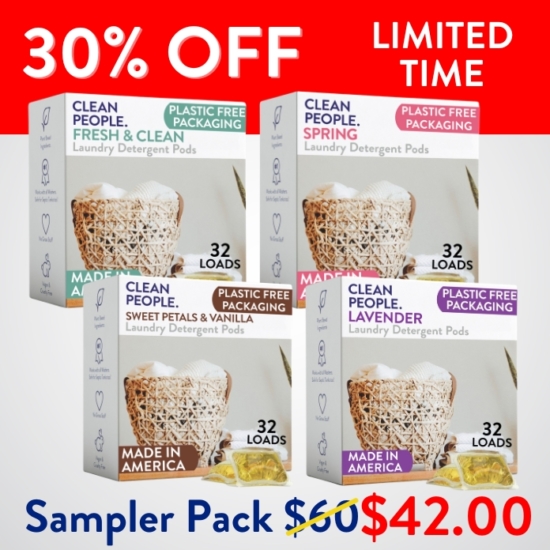 Want to sample all our laundry pod scents before you go all in on one? We got you! The sampler pack gives you 32 pods EACH of Fresh and Clean, Spring, Sweet Petals and Lavender - total of 128 pods.
Buying the Laundry Pod Sampler Pack for $42 saves you $18!


***Because this Bundle is already discounted 30%, coupon codes do not apply to it!