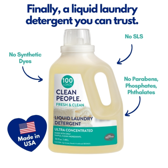 After receiving thousands of emails requesting liquid laundry detergent, we listened! Introducing CLEAN PEOPLE Liquid Laundry Detergent. Let