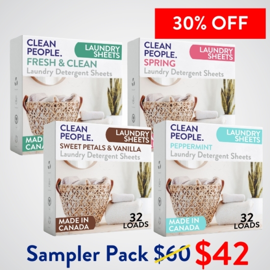 Want to sample all our laundry sheet scents before you go all in on one? We got you! The sampler pack gives you 32 sheets EACH of Fresh Scent, Spring, Sweet Petals and Peppermint - total of 128 sheets.
Buying the Laundry Sheets Sampler Pack for $42 saves you $18!


***Because this Bundle is already discounted 30%, coupon codes do not apply to it!