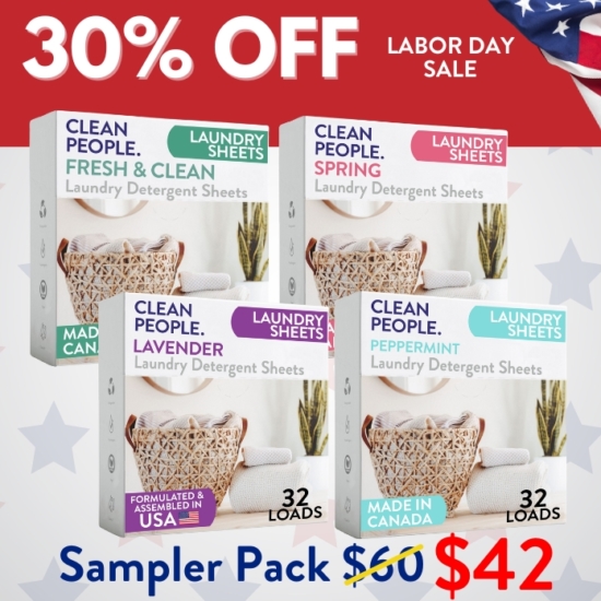 Want to sample all our laundry sheet scents before you go all in on one? We got you! The sampler pack gives you 32 sheets EACH of Fresh Scent, Spring, Lavender and Peppermint - total of 128 sheets.
Buying the Laundry Sheets Sampler Pack for $42 saves you $18!


***Because this Bundle is already discounted 30%, coupon codes do not apply to it!
