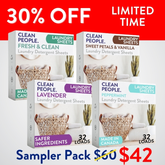 Want to sample all our laundry sheet scents before you go all in on one? We got you! The sampler pack gives you 32 sheets EACH of Fresh Scent, Sweet Petals & Vanilla, Lavender and Peppermint - total of 128 sheets.
Buying the Laundry Sheets Sampler Pack for $42 saves you $18!


***Because this Bundle is already discounted 30%, coupon codes do not apply to it!