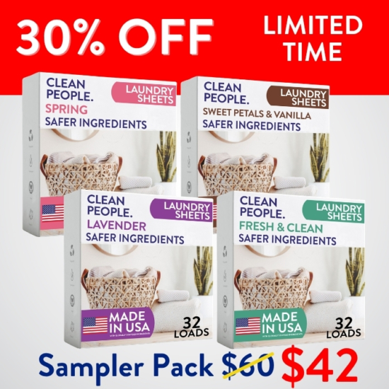 Want to sample all our laundry sheet scents before you go all in on one? We got you! The sampler pack gives you 32 sheets EACH of Fresh Scent, Sweet Petals & Vanilla, Lavender and Spring - total of 128 sheets.
Buying the Laundry Sheets Sampler Pack for $42 saves you $18!


***Because this Bundle is already discounted 30%, coupon codes do not apply to it!