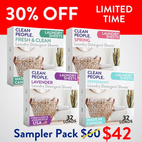 Want to sample all our laundry sheet scents before you go all in on one? We got you! The sampler pack gives you 32 sheets EACH of Fresh Scent, Spring, Lavender and Peppermint - total of 128 sheets.
Buying the Laundry Sheets Sampler Pack for $42 saves you $18!


***Because this Bundle is already discounted 30%, coupon codes do not apply to it!