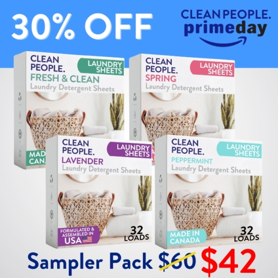 Want to sample all our laundry sheet scents before you go all in on one? We got you! The sampler pack gives you 32 sheets EACH of Fresh Scent, Spring, Lavender and Peppermint - total of 128 sheets.
Buying the Laundry Sheets Sampler Pack for $42 saves you $18!


***Because this Bundle is already discounted 30%, coupon codes do not apply to it!