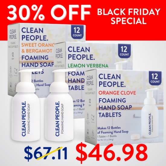 Want to try all our Foaming Hand Soap scents before picking a favorite? We got you! The sampler pack gives you 12 tablets EACH of Orange Clove, Lemon Verbena, and Sweet Orange & Bergamot – total of 36 tablets.
Buying the Foaming Hand Soap Sampler Pack for $46.98 saves you $20.13!


***Because this Bundle is already discounted 30%, coupon codes do not apply to it!
