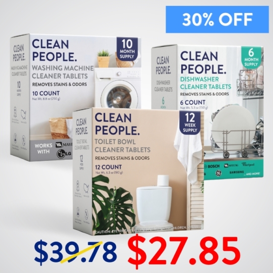 Want to try them all before stocking up? This bundle gives you a 10-count of Washing Machine Cleaner Tablets, a 12-pack of Toilet Cleaner Tablets, and a 6-pack of Dishwasher Cleaner Tablets — all in one convenient set!
Buying the Cleaning Tablet Sampler Pack for $27.85 saves you $11.93!


***Because this Bundle is already discounted 30%, coupon codes do not apply to it!