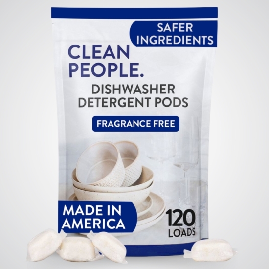 Clean People Dishwasher Detergent Powder is boosted with powerful enzymes to cut through grease & stuck-on food stains, leaving dishes sparkling clean without residue, streaks, or other mineral build-up. This simple, yet effective formula is free from harsh chemicals and synthetic fragrance making it the safer choice for your family and the environment!
Our pouches use as much as 60% less plastic and take approximately 50% less energy to produce with far lower CO2 emissions to transport and store than a rigid container, making pouches a more environmentally friendly choice.