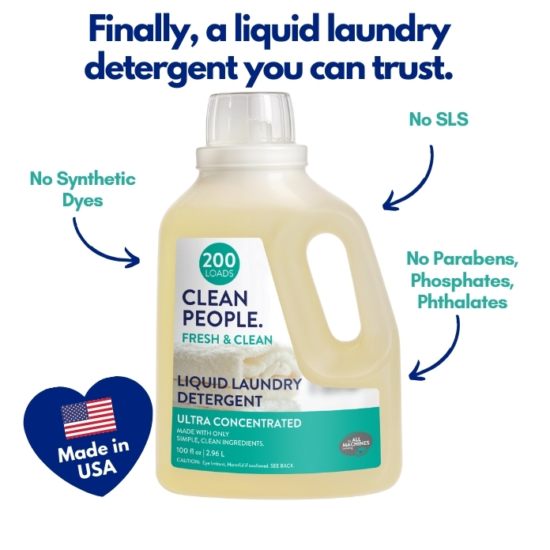 After receiving thousands of emails requesting liquid laundry detergent, we listened! Introducing CLEAN PEOPLE Liquid Laundry Detergent. Let