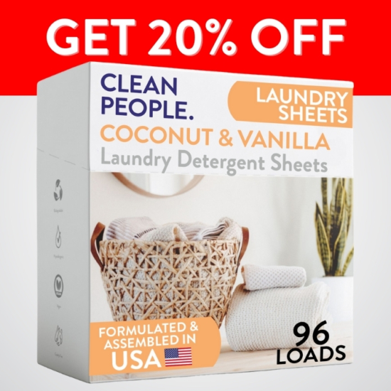 Clean People Laundry Detergent Sheets are scientifically formulated with simple, effective ingredients & no harsh chemicals to powerfully lift stains and leave you with fresh clothing.
Works with all washing machines: Top Loaders, Front Loaders, and HE (High Efficiency).  Works with Septic Tanks too! 
	
		
			
 Free Shipping & Returns

		 
	  
	
		
			 100%&nbsp;Organic Essential Oils 

		 
	  
	
		
			 Direct to Consumer Pricing