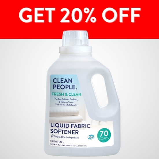 CLEAN PEOPLE Liquid Fabric Softener reduces static, softens fabrics, removes odors, and combats hard water with only 8 simple ingredients that are safe for the whole family. This is one of the ONLY liquid fabric softeners on the market to deliver powerful performance without harmful chemicals.
FREE FROM: Sulfates (SLS, SLES, and Sulfonates), 1,4 Dioxane, Parabens, Phthalates, Quaternary Ammonium Compounds (Quats or QACs), Dyes, Animal-Derived Ingredients, Alcohol, Phosphates, Formaldehyde
&nbsp;
