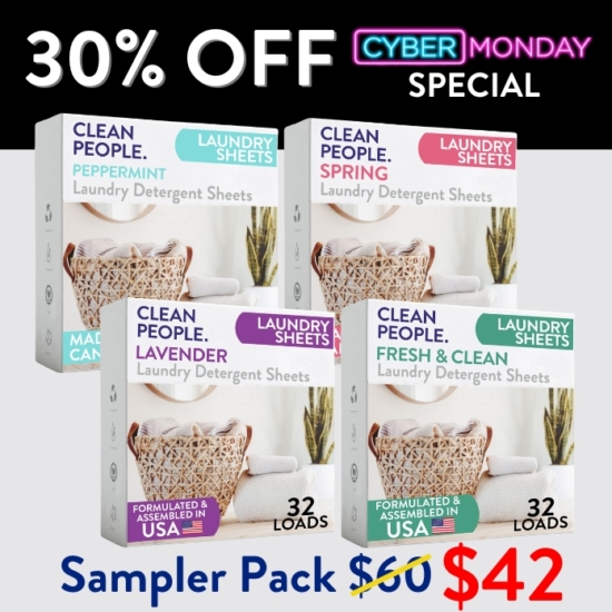 Want to sample all our laundry sheet scents before you go all in on one? We got you! The sampler pack gives you 32 sheets EACH of Fresh Scent, Spring, Lavender and Peppermint - total of 128 sheets.
Buying the Laundry Sheets Sampler Pack for $42 saves you $18!


***Because this Bundle is already discounted 30%, coupon codes do not apply to it!