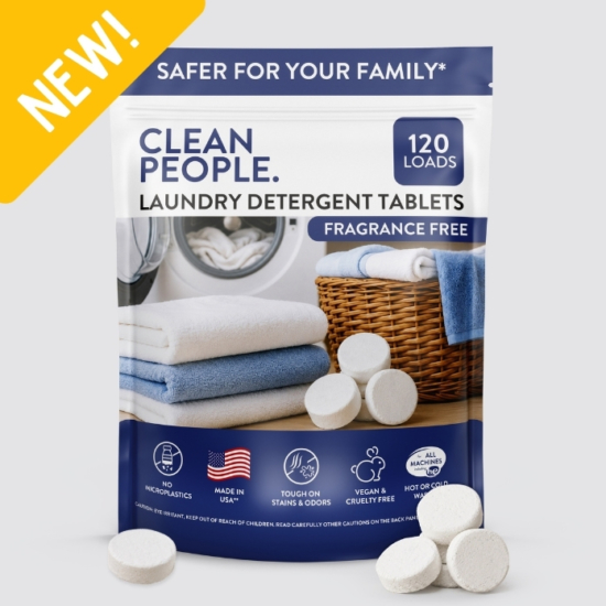 Clean People Laundry Detergent Tablets are boosted with powerful enzymes and cleaning agents to dissolve, lift and remove stubborn stains and banish odors. This simple, yet effective formula is free from harsh chemicals making it the safer choice for your family and the environment.
Works with all washing machines: Top Loaders, Front Loaders, and HE (High Efficiency).  Works with Septic Tanks too! 
	
		
			
 Free Shipping & Returns

		 
	  
	
		
			 100%&nbsp;Organic Essential Oils 

		 
	  
	
		
			 Direct to Consumer Pricing