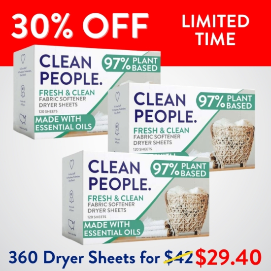 Black Friday Sale: We are offering a YEAR’S worth (360 Loads) of our Fabric Softener Dryer Sheets for 30% OFF.

***Because this Bundle is already discounted 30%, coupon codes do not apply to it!