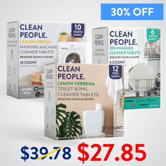 Want to try them all before stocking up? This bundle gives you a 10-count of Washing Machine Cleaner Tablets, a 12-pack of Toilet Cleaner Tablets, and a 6-pack of Dishwasher Cleaner Tablets — all in one convenient set!
Buying the Cleaning Tablet Sampler Pack for $27.85 saves you $11.93!


***Because this Bundle is already discounted 30%, coupon codes do not apply to it!