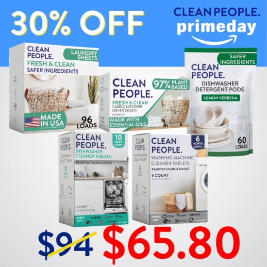 Stock up on our most popular laundry and kitchen products for 30% OFF!
1) 96 Pack Laundry Detergent Sheets OR Detergent Pods (You Choose!)
2) 120 Count Dryer Sheets
3) 6 Count Washing Machine Cleaner Tablets
4) 60 Count Dishwasher Pods
5) 10 Count Dishwasher Cleaner Tablets

Original Price: $94
SALE Price: $65.80
Savings: $28.20

***Because this Bundle is already discounted 30%, coupon codes do not apply to it!